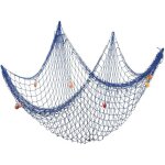 Filet de pche dcoratif - amoune - 2x15 m - bleu - coquillages - coton de qualit