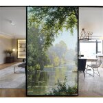 Film pour vitrefilm d�coratif pour fen�tre for�t ruisseau peinture vitrail autocollants sans colle - ...