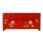 Fine asianliving buffet chinois lucky rouge peint � la main l 180 x p 40 x h 85 cm