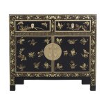 Fine asianliving buffet chinois avec papillons peints � la main onyx noir l 90 x p 40 x h 80 cm