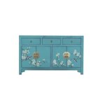 Fine asianliving buffet chinois turquoise peinte  la main l 140 x p 35 x h 85 cm
