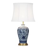 Lampe  poser - fine asianliving - lotus bleu - porcelaine - 40w - diamtre 38 cm - hauteur 65 cm