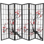 Fine asianliving paravent japonais shoji l 270 x h 180 cm 6 panneaux paper de riz fleurs de cerisier