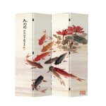 Fine asianliving paravent sur toile 4 panneaux neuf poissons koi l 160 x h 180 cm