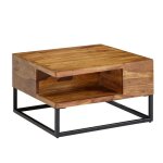 Table basse - finebuy - sheesham bois massif - mtal - 60x60x345 cm - design industriel