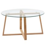 Table basse - finebuy - ronde - chêne massif - verre transparent - design moderne Table basse - finebuy - ronde - chêne massif - verre transparent - design moderne