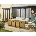 Fira ? salon de jardin encastrable en r�sine tress�e beige - 12 places - coussins beige + housse de protection ...