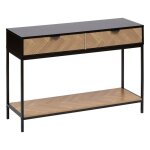 Five simply smart - console 2 tiroirs en bois et m�tal chevrons - beige et noir