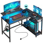 Five stars� bureau gaming en l ? 107 x 80 x 76 cm ? bureau gaming avec �clairage led ? carbone noir ? ...