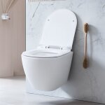 Flasidu wc suspendu sans bride pour salle de bain contemporaine abattant � frein de chute c�ramique blanche ...