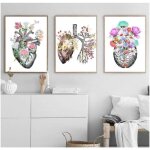 Fleurs affiche impression sur toile anatomie humaine cerveau coeur poumon peintures art clinique bureau ...