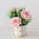 Fleurs artificielles rose ensemble avec vase 22x22cm simulation pot de fleurs soie d�coration de maison ...