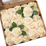 Fleurs artificielles - roses en mousse - 25 pices - champagne - dcoration lgante