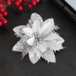Fleur de nol - poinsettia - 15pcs - argent - dcoration de nol - fleurs artificielles
