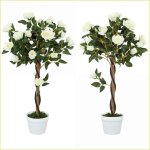 Fleurs &amp plantes - arbre de cam�lia artificiel en pot de ciment ? blanc