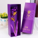 Fleur - plante artificielle - fleur sechee violet - rose violet artificielle plaqu� 24k or cadeau de ...