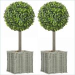 Fleurs &amp plantes - set de 2 plantes artificielles uv - r�sistantes buis en boule avec pots tress�s ...