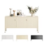 Flexispot meuble tv en m�tal blanc cr�me 118 x 39 x 55 cm buffet avec a�rations 3 portes pieds r�glables ...