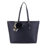 Sac cabas femme flora co paris - bleu - format a4 - pompon foulard satin imprim