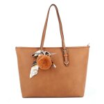 Sac � main cabas femme flora co paris - pompon foulard satin imprim� - format a4 cours lyc�e - camel
