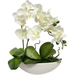 Fleur artificielle - orchide phalaenopsis - pot en cramique - blanc - 27 cm