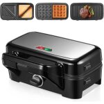 Fohere 1200w gaufrier 3 en 1 - appareil croque monsieur - machine multifonction pour gaufrier - grill ...