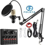 Folaya microphone  condensateur avec carte son v8 bm - 800 pour enregistrement podcasting voix off streaming ...