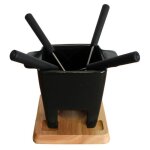 Fondue au chocolat - baumalu - 4 personnes - céramique noire - support en bois - accessoires inclus Fondue au chocolat - baumalu - 4 personnes - céramique noire - support en bois - accessoires inclus