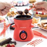 Fondue au chocolat innovagoods - temprature rglable - accessoires inclus - rouge - 300 ml