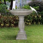 Fontaine - bain � oiseaux gris clair 51x51x60. 5cm b�ton - base sculpt�e diam�tre 51cm - stable usage ...