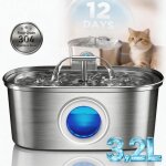 Fontaine a eau chat inox - 32l silencieuse distributeur deau �lectrique avec fen�tre de niveau d?eau ...