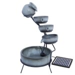 Fontaine de jardin - Énergie solaire - 4 niveaux - résine durable - gris - décor extérieur Fontaine de jardin - Énergie solaire - 4 niveaux - résine durable - gris - décor extérieur