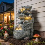 Fontaine de jardin cascade 6 niveaux d�coration de jardin zen r�sine pierre naturelle 33 x 27 x 53 cm ...