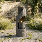Fontaine de jardin avec �clairage led - aspect pierre naturelle - pompe � eau int�gr�e - �clairage led ...