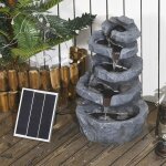 Fontaine de jardin � �nergie solaire roche en cascade � 5 niveaux en r�sine avec lumi�res led et pompe ...