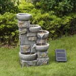 Fontaine de jardin  nergie solaire teamson home 4 niveaux gris 43 x 31 x 69