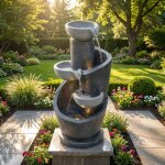 Fontaine de jardin avec led - aspect pierre naturelle - pompe � eau int�gr�e - �clairage led - gris - ...