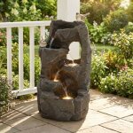 Fontaine de jardin avec led nature - zen fontaine ext�rieure pour jardin terrasse balcon et pelouse r�sine ...