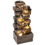 Fontaine de jardin - outsunny - 5 niveaux pichets cascade - �clairage led - r�sine - 72cm - marron rustique ...