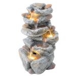 Fontaine de jardin - outsunny - 6 niveaux d�coration de jardin zen r�sine pierre naturelle lumineuse ...