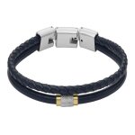 Bracelet - fossil - all stacked up - cuir - bleu fonc� - 21 x 1 cm