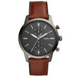 Montre homme chronographe townsman - fossil - fs5522 - bracelet en cuir - cadran gris fonc - etanche ...