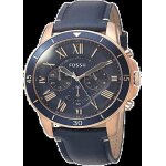 Fossil homme 43mm bracelet cuir boitier acier inoxydable quartz montre fs5237