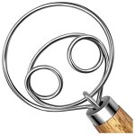 Fouet � main avec crochet � p�te m�langeur en acier inoxydable et poign�e bois pour pain au levain