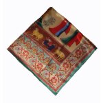 Foulard carr - ecru vert rouge bleu - soie - 85cm x 85cm - femme