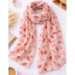 Foulard femme grand format 90x180 cm en viscose - motif feuilles - bleu rouge beige