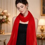 Foulard femme mousseline rouge �tole fluide 190 � 90 cm