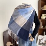 Foulard femme - xjydncg - 200x60cm - doux et �l�gant - carreaux bleu multicolore echarpe