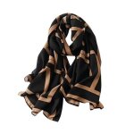 Foulard long femme toutes saisons 178 x 83 cm polyester geometrie noir marron 413809
