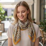 Foulard satin 70x70 femme motifs baroques beige et orange �l�gant
